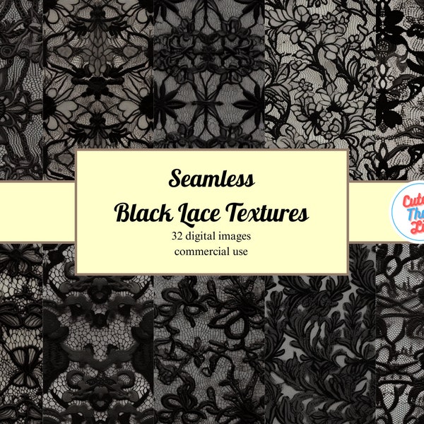 x32 Papier numérique dentelle noire, dentelle gothique, arrière-plans de dentelle, textures grunge gothique victorien, papier de scrapbooking numérique dentelle noire imprimable