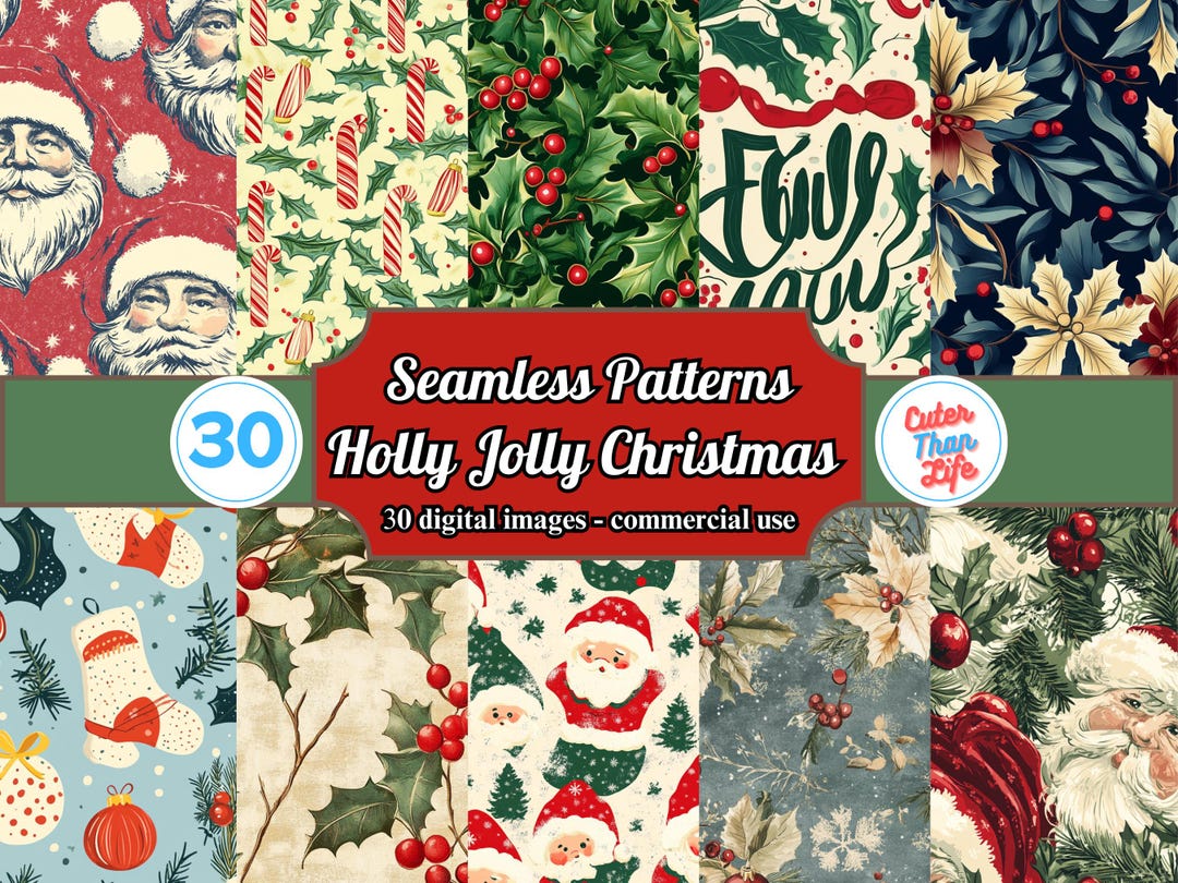 Holly Repeat Pattern X30 Holly Jolly Christmas Seamless Pattern, Jolly Holiday, Jolly ...