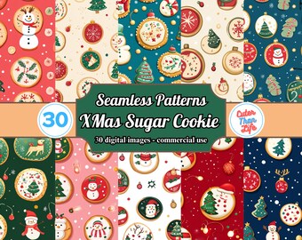 Patrón repetido de galleta de azúcar navideña x30, archivo sin costuras de galleta navideña, repetición de galleta navideña, patrón festivo navideño para uso comercial