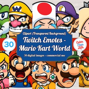 x30 Mario Kart World Twitch Emotes | Twitch Emoji, Super Mario Switch 2, Mario Brothers, Mario and Luigi, Wario, Bowser, Princess Peach