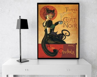 Canvas Chat Noir poster 1895 black cat by Steinlen fine.. Art Print Poster