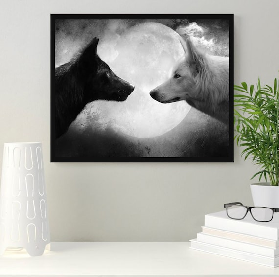Black And White Wolf Canvas Printing Wall Decor Print Home Etsy