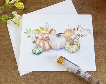 Pumpkin Note Card Set, Folded Card, Letter Writing set, Fall Autumn notecards, Thank you cards, giving thanks, hostess gift for her, pumpkin