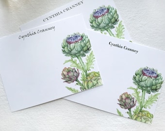 Personalized stationery custom gift for her,  Stationery gift,  thank you  cards, any occasion gift, artichoke watercolor, original art