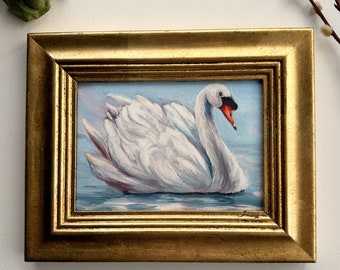 Swan print, Swan oil painting print, Swan oil painting giclee print, modern farmhouse style, home decor, spring wall art, french style