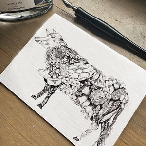 Koekaart, wenskaart, blanco kaart, bedankkaart, condoleancekaart, gevouwen kaartje, kaart met pen en inkt, cadeau voor elke gelegenheid voor paardenliefhebber