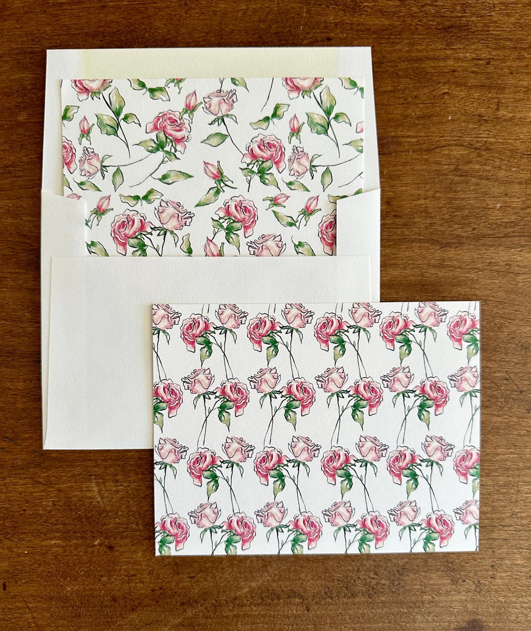 Personalized Watercolor Rose Notecard Set, Custom Flat Floral ...