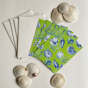 Papelería personalizada, conchas marinas, regalo personalizado para ella, tarjetas de agradecimiento, juego de tarjetas de notas, arte costero, diseño de playa, conchas azules y blancas