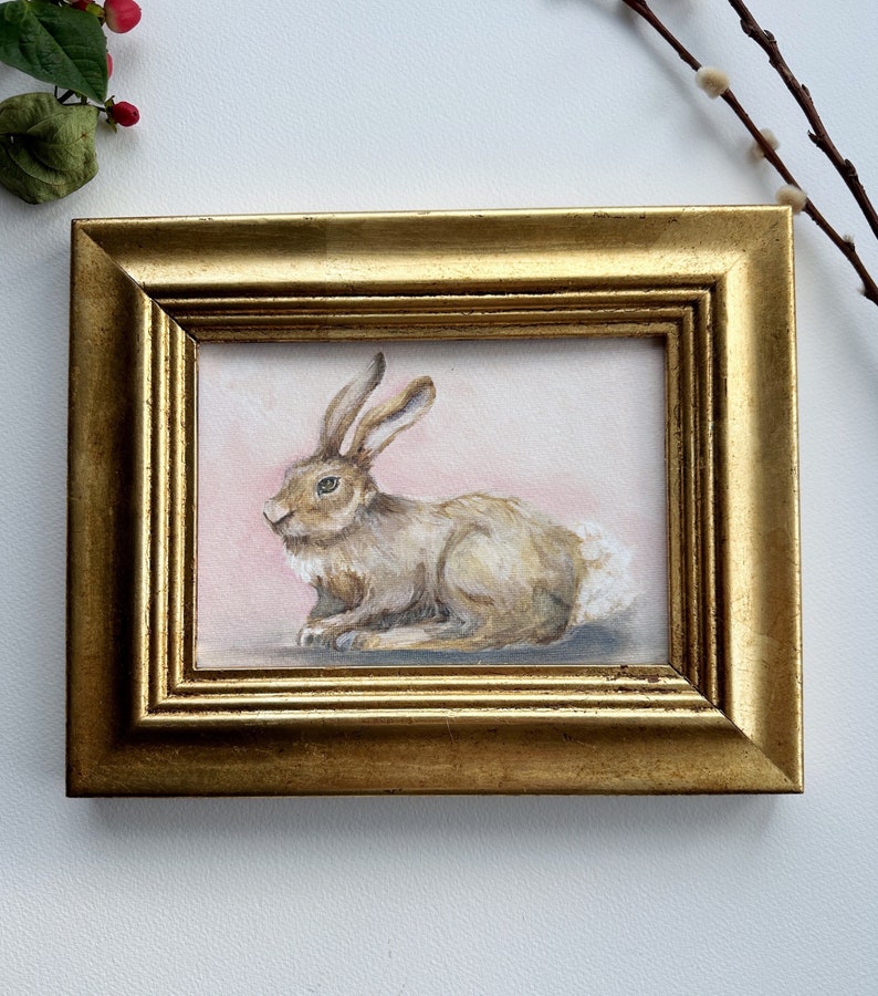 Bunny Rabbit print, Bunny oil painting print, Rabbit oil painting giclee print, home decor, spring wall art, modern farmhouse, frenchvintage image 1