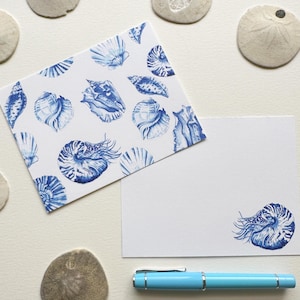 Papelería personalizada, conchas marinas, regalo personalizado para ella, tu nombre, juego de tarjetas de notas, arte costero, diseño de playa,