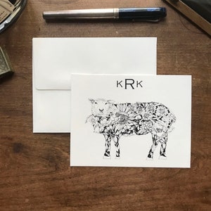 Personalisiertes Briefpapier, schwarz weiß Grußkarten, Schwein, Schwein Karte, Monogramm, personalisiert, Monogramm, Schwein Tattoo Kunst