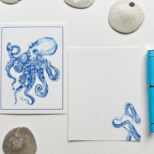 Papelaria personalizada, cartões de polvo, personalizados, monograma, personalizado, cartão aquarela, papelaria azul e branca
