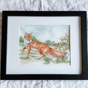 Fox watercolor painting, original art, equestrian art, wild animal artwork, boys room, nursery, farmhouse image 4