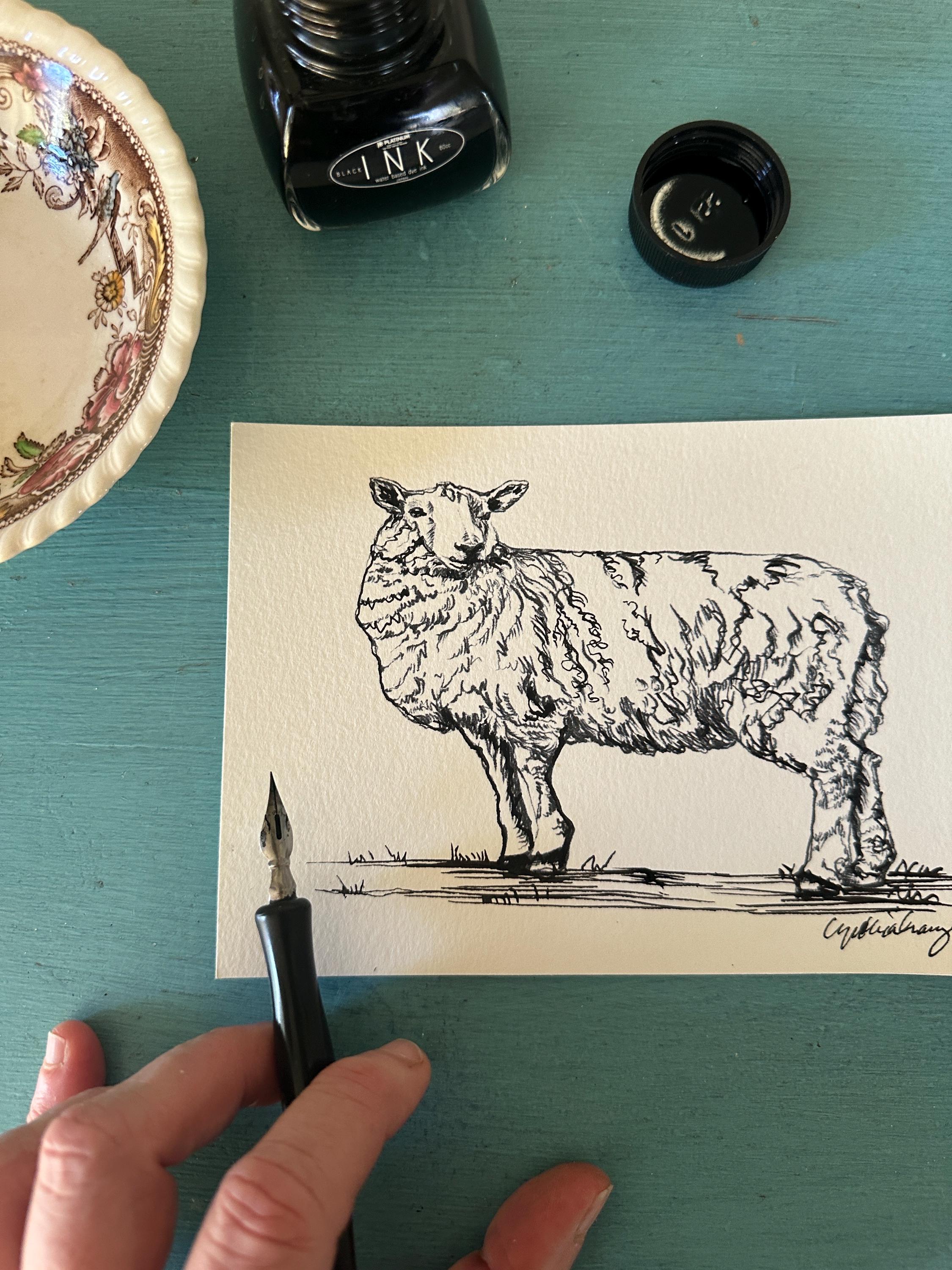 Sheep Pen Ink Drawing Print, Farmhouse Nursery Wall Art, Black White ...