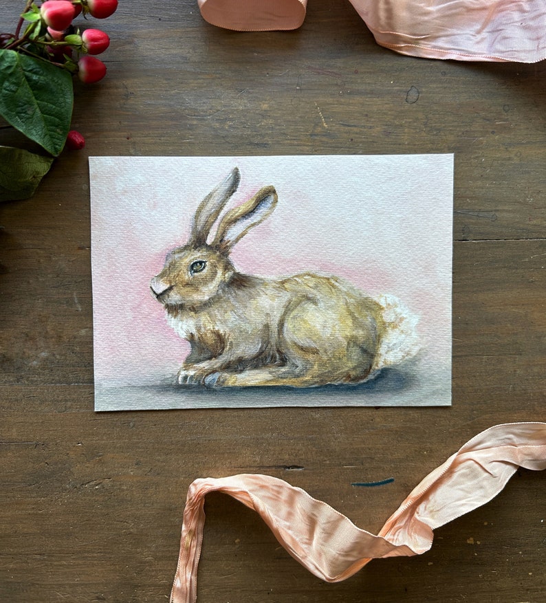 Bunny Rabbit print, Bunny oil painting print, Rabbit oil painting giclee print, home decor, spring wall art, modern farmhouse, frenchvintage image 5