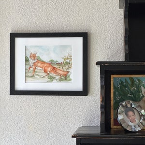 Fox watercolor painting, original art, equestrian art, wild animal artwork, boys room, nursery, farmhouse image 8