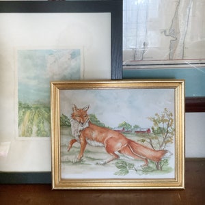Fox watercolor painting, original art, equestrian art, wild animal artwork, boys room, nursery, farmhouse image 7