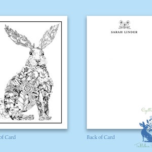 Personalized Stationery, Rabbit illustration, Floral bunny print, custom gift for her, Notecard set, image 2