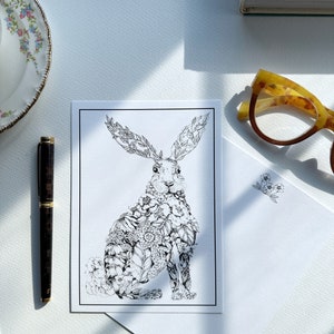 Personalized Stationery, Rabbit illustration, Floral bunny print, custom gift for her, Notecard set, image 3