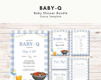 Baby-Q BBQ Baby Shower Bundle | Editable Canva Templates with Invitation, Games, Signs & More