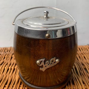 Vintage Wooden Barrel Tea Caddy by Lancraft with Chrome plated rim and lid