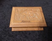 Early Antique Black Forest hand carved wooden Jewllery box stamp box