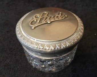 Vintage Hobnail cut glass and Silver plated repousse Stud pot