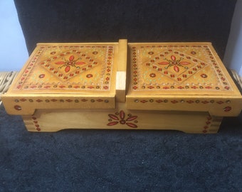 Vintage Polish Poker work Sewing box / Jewellery box