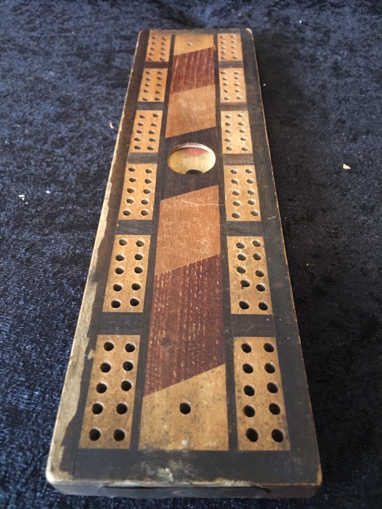 Antique Wood Inlaid Cribbage Board Etsy