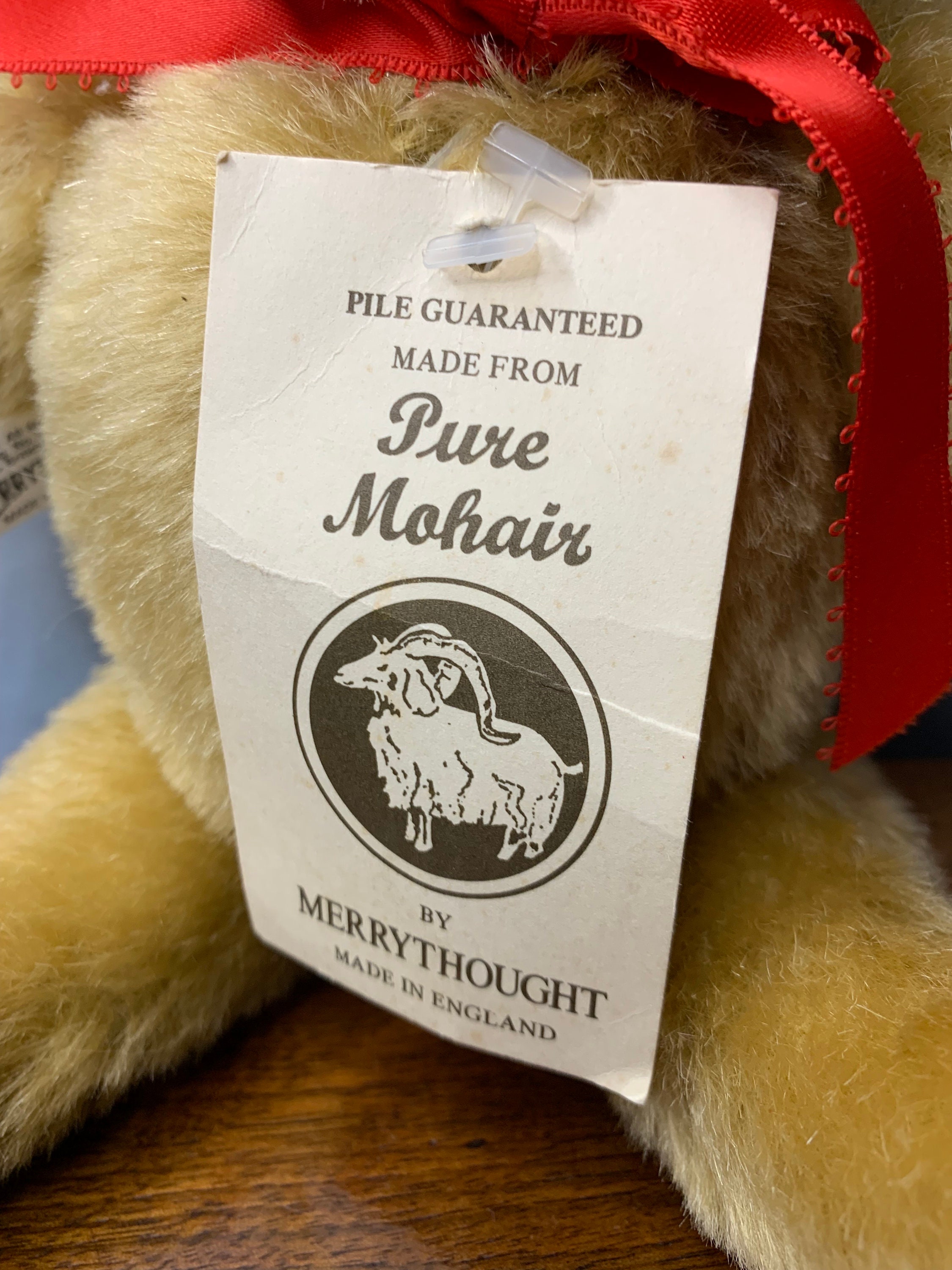 Merrythought Limited Edition Mowhair Classic Bear With Red Bow