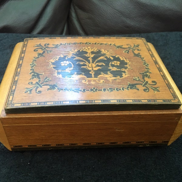 Vintage Sorrento  ware Inlaid Wood Jewellery  Music Box