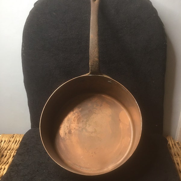 Vintage French solid Copper Saucepan with cast Iron handle