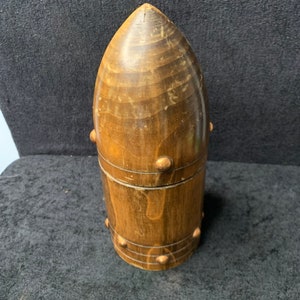 Vintage wooden Tea Caddy / Storage container in the shape of a shell with copper rivets