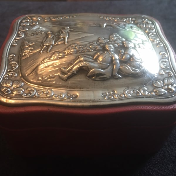 boîte à bijoux vintage de style victorien en argent sterling et cuir rouge Londres