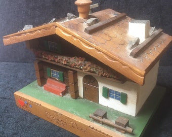 Vintage Reuge Swiss chalet wooden Music / Jewellery  box