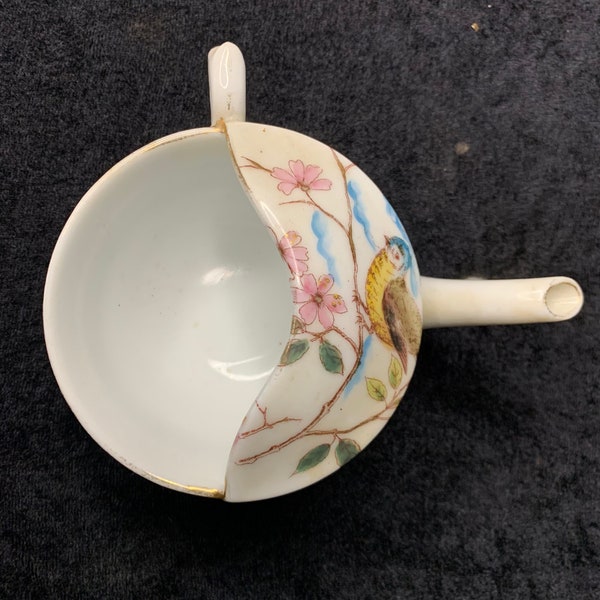 Antique Invalid cup with Blue Tit and Flower Decoration