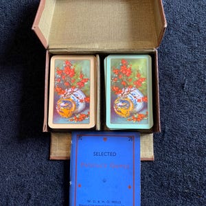 Baralho duplo de cartas Patience vintage embalado em sua caixa original com instruções de jogo