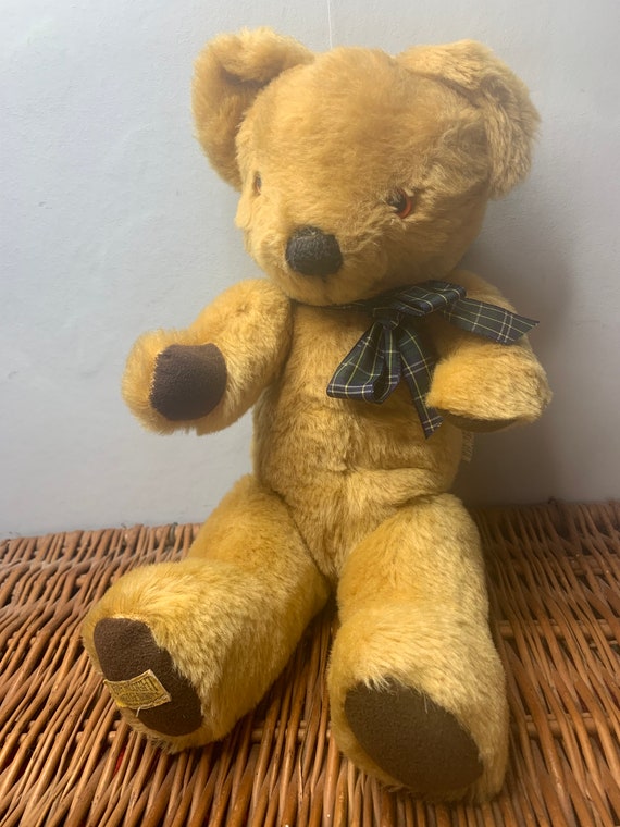 Vintage Collectable Merrythought TEDDY BEAR With Tartan Bow Vintage Collectable Merrythought TEDDY BEAR With Tartan Bow