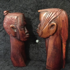 A pair of Vintage Ethnic African carved wooden Sculptures Of tribal Masai warriors