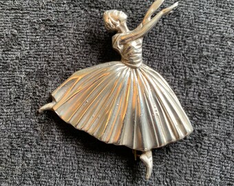 Vintage Large Sterling Silver Dancing Ballerina Brooch by