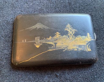 MT FUJI ANTIQUE Japanese Komai Damascene K24 Gold, Silver Cigarette Case  33/2
