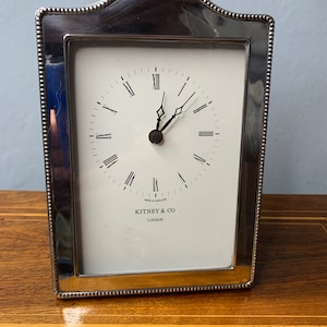 Vintage Large Sterling Silver  Bedside / Frame Quartz Clock by Kitney and Co London 1998