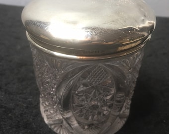 Antique Large Henry Mathews glass Sterling silver lid Vanity / Perfume bottle 1919