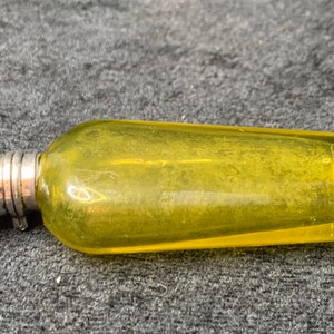 Antique very Rare Victorian Yellow glass Silver lid Perfume / Dressing table bottle