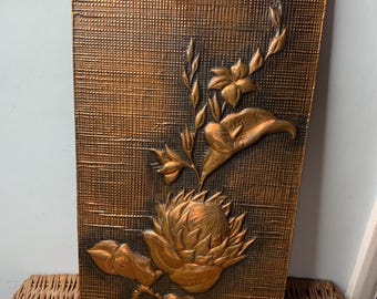 Vintage Hammered Copper Relief picture of South African Flowers