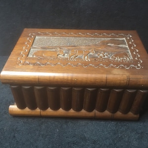 Vintage Puzzle box intagliato a mano Capra asino e scena di pecora Gingillo di legno, scatola di gioielli, scatola di sigarette
