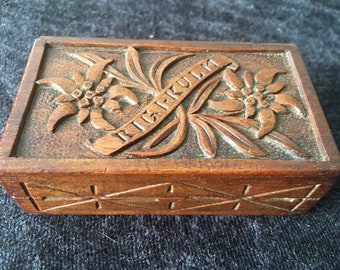 Early Antique Black Forest hand carved wooden Jewllery box / stamp box