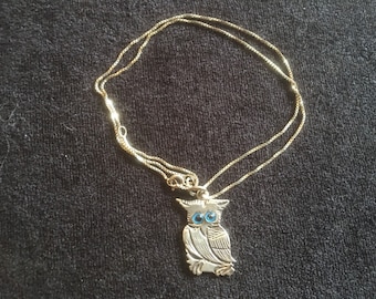Vintage Gufo con occhi di vetro blu Collana