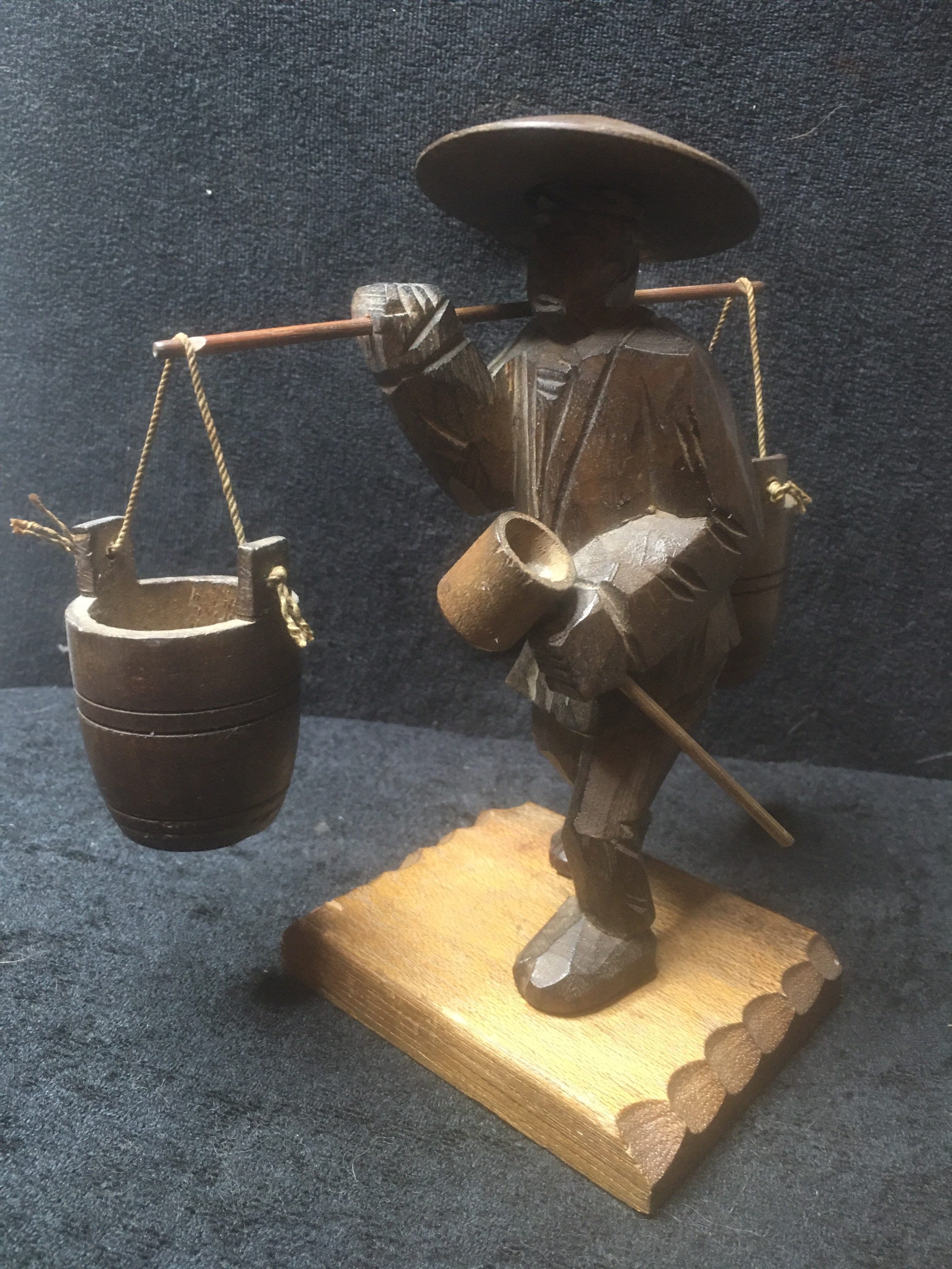 Vintage Japanese Hand Carved Solid Wood Figure of a Man