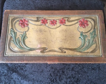Antique Art Nouveau tooled leather Glove box